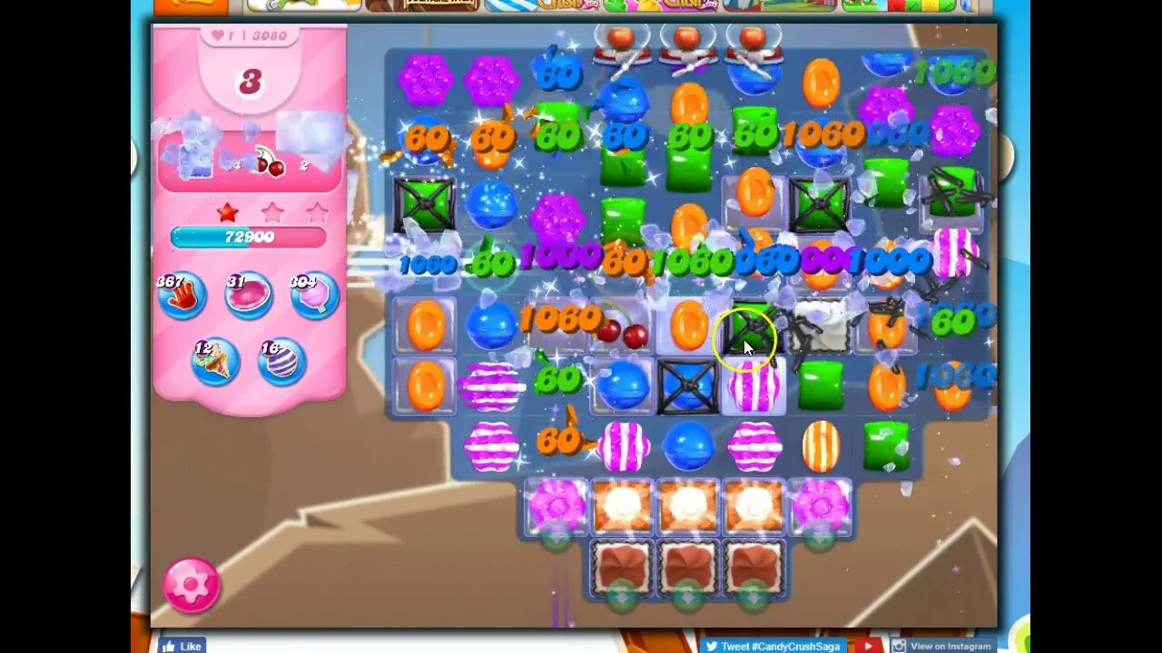 Candy Crush level 3080 Talkthrough, 18 Moves 0 Boosters