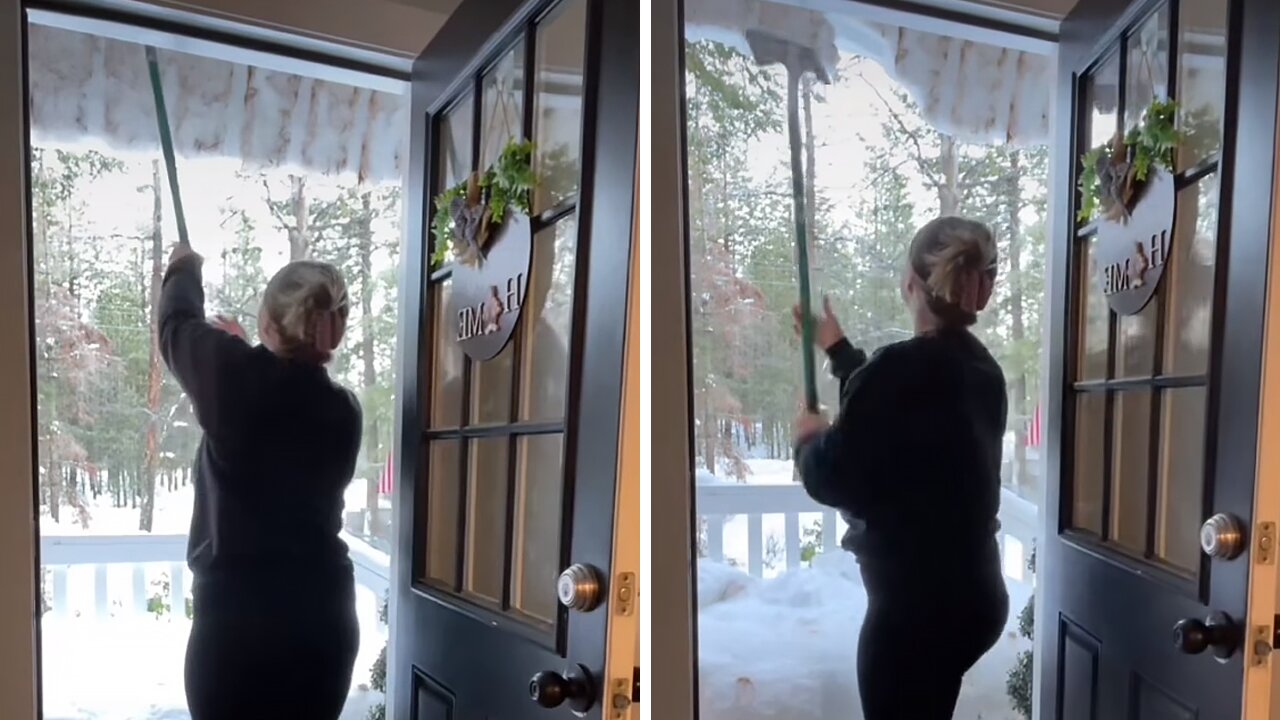 Woman Nearly Gets Completely Covered In Snow