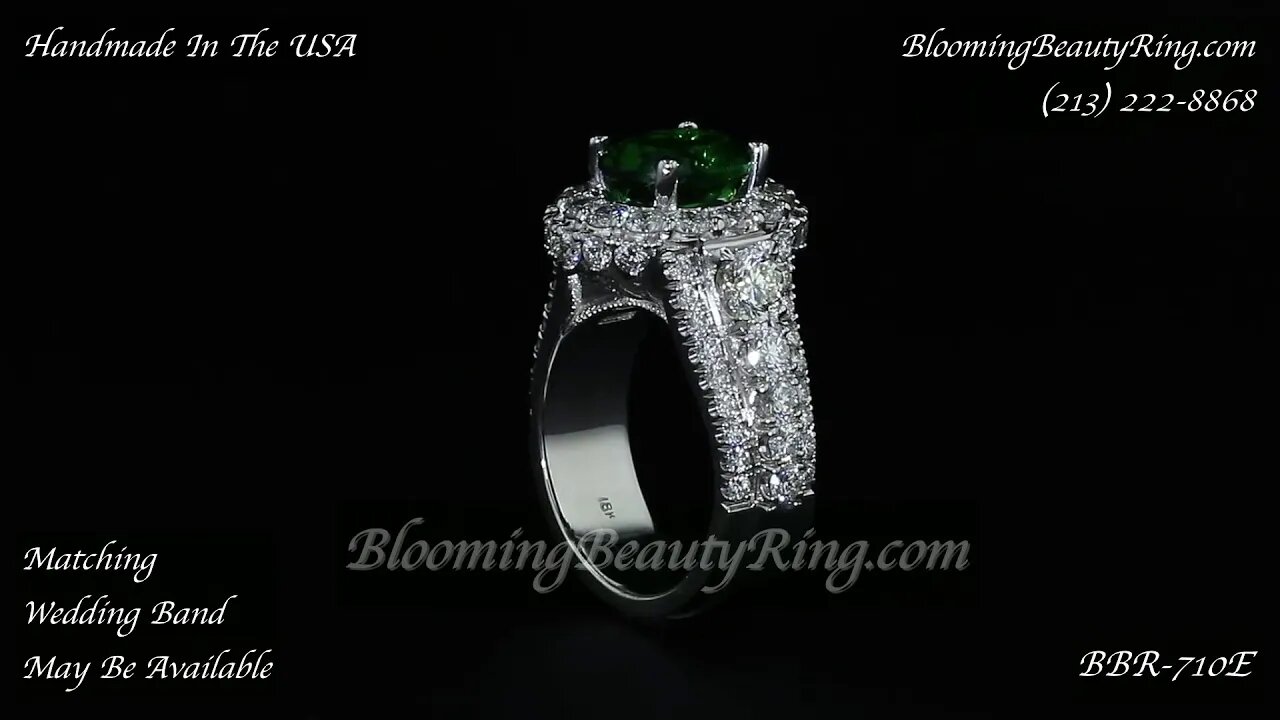 BBR 710E Diamond Engagement Ring With Oval Emerald Center By BloomingBeautyRing.com