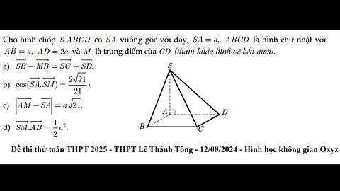 THPT Lê Thánh Tông: Cho hình chóp S ABCD . có SA vuông góc với đáy, SA a  , ABCD là hình chữ nhật