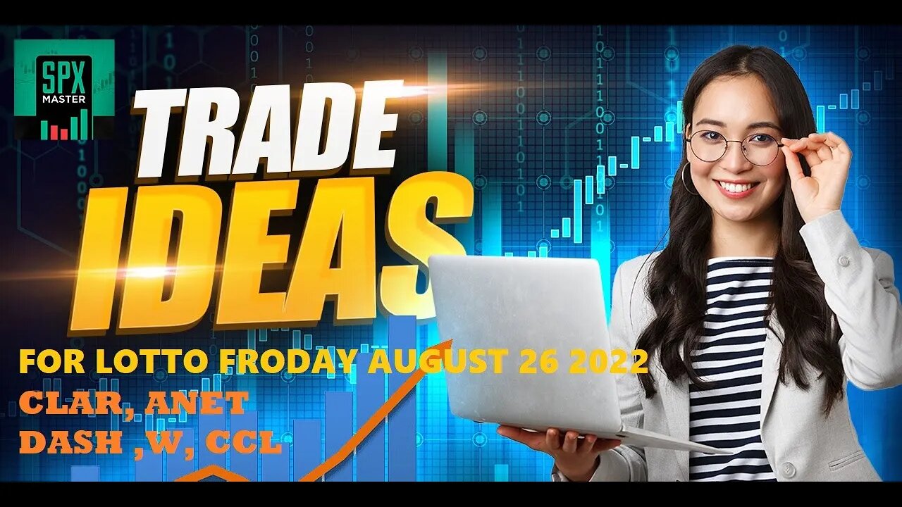 TRADE IDEAS FOR LOTTO FRIDAY AUGUST 26 2022 $CLAR $ANET $DASH $W $CCL OPTIONS TRADING