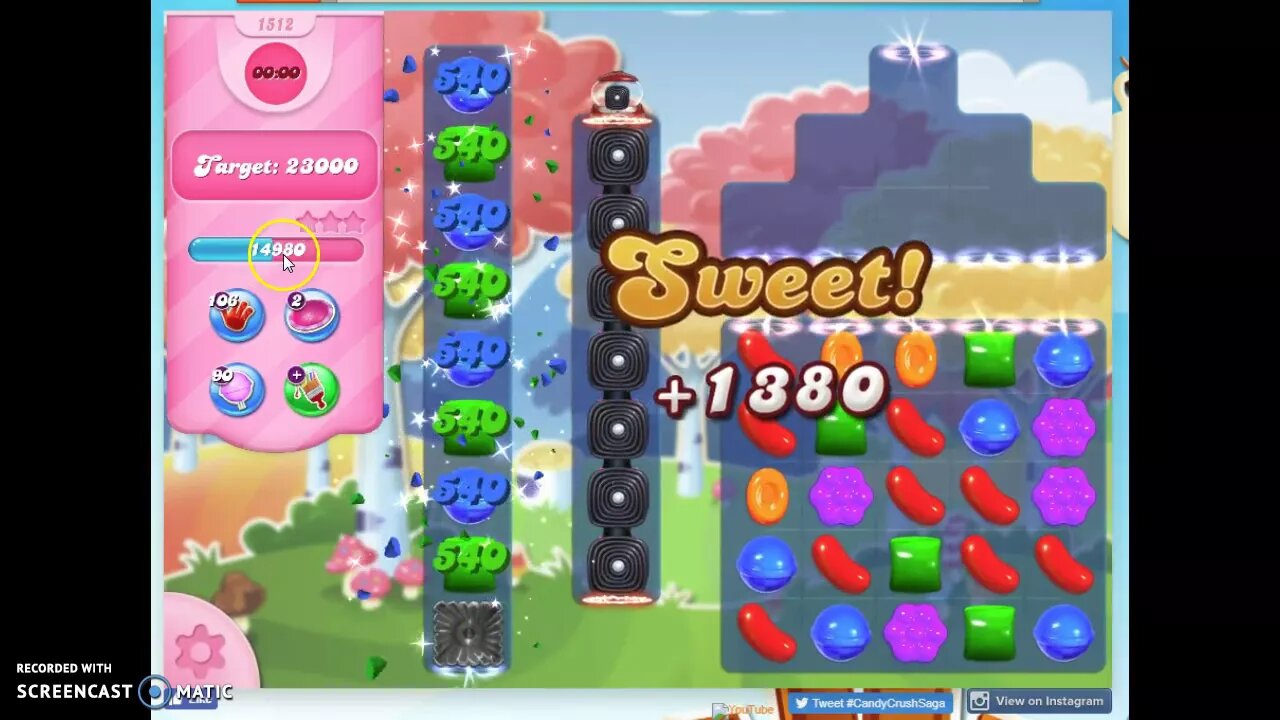 Candy Crush Level 1512 Audio Talkthrough, 1 Star 0 Boosters