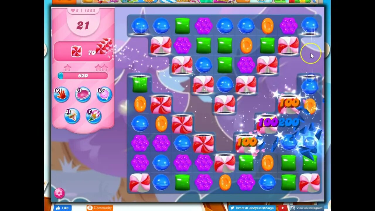 Candy Crush Level 1883 Talkthrough, 22 Moves 0 Boosters