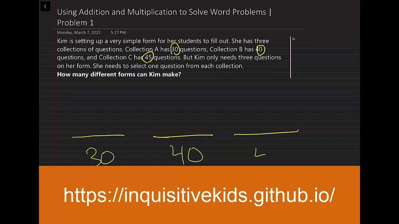 Using Multiplication and Addition to Solve Word Problems: Problem 1