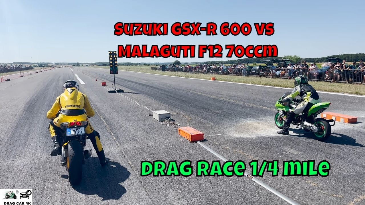 Suzuki GSX-R 600 vs Malaguti F12 70ccm - motorcycle - scooter drag race 1/4 mile ???? - 4K UHD