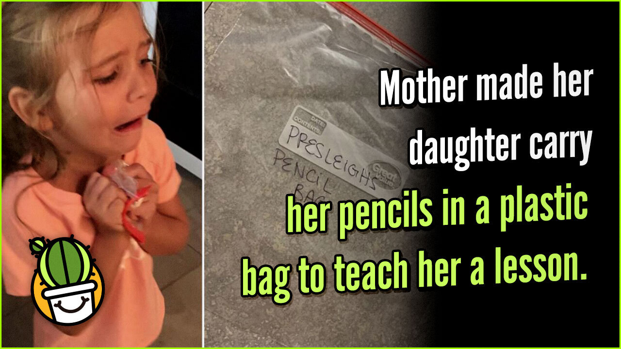 Mother Made Her Daughter Carry Her Pencils In A Plastic Bag