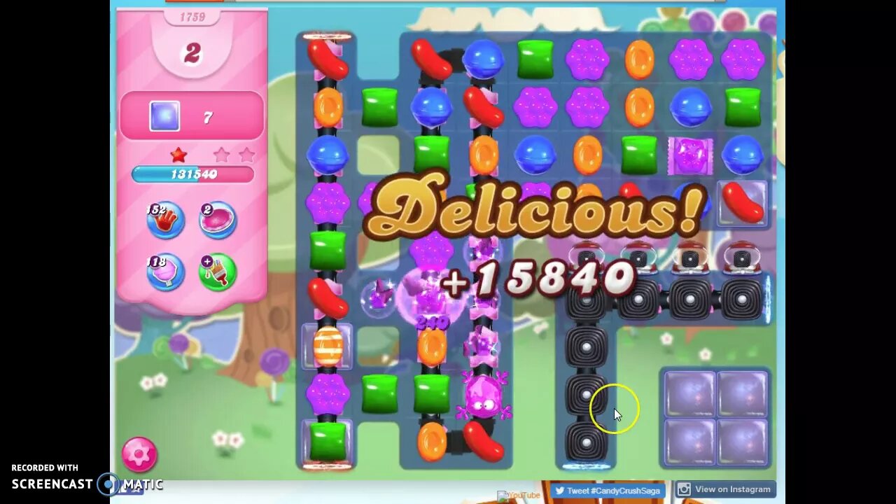 Candy Crush Level 1759 Audio Talkthrough, 2 Stars 0 Boosters
