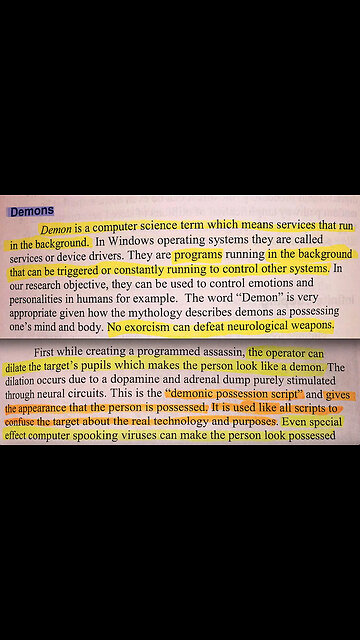 "DEMON" IS A COMPUTER SCIENCE TERM WHICH MEANS SERVICES THAT RUN IN THE BACKGROUND. THE OPERATOR CAN DILATE THE TARGETS PUPILS WHICH MAKES THE PERSON LOOK LIKE A DEMON
