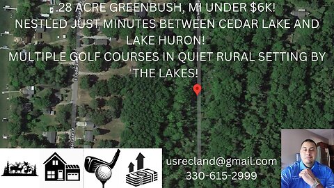 .28 ACRE GREENBUSH, MI UNDER $6K! NEAR LAKE HURON & GOLF!