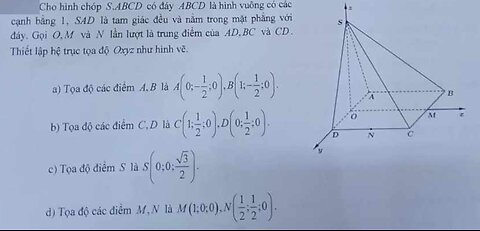 Toán 12: Cho hình chóp S.ABCD có đáy ABCD là hình vuông có các cạnh bằng 1, SAD
