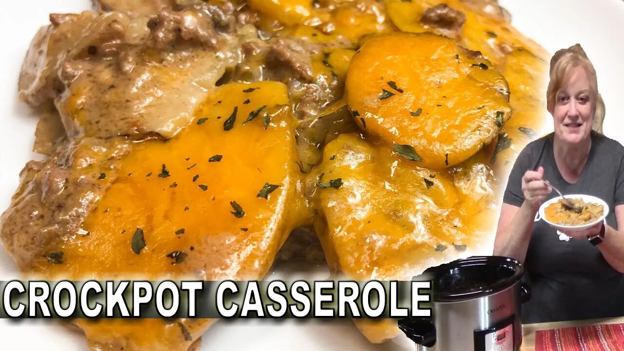 CROCKPOT CHEESY POTATOES & GROUND BEEF CASSEROLE | Dump and Go Slow Cooker Recipe