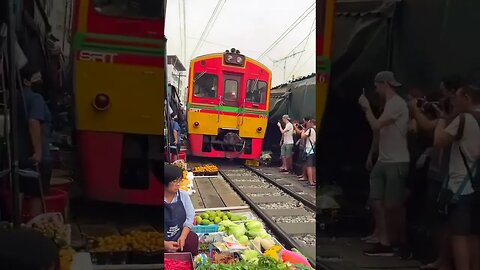 Bangkok Train goes past Street Market #thailand #streetfood #shorts