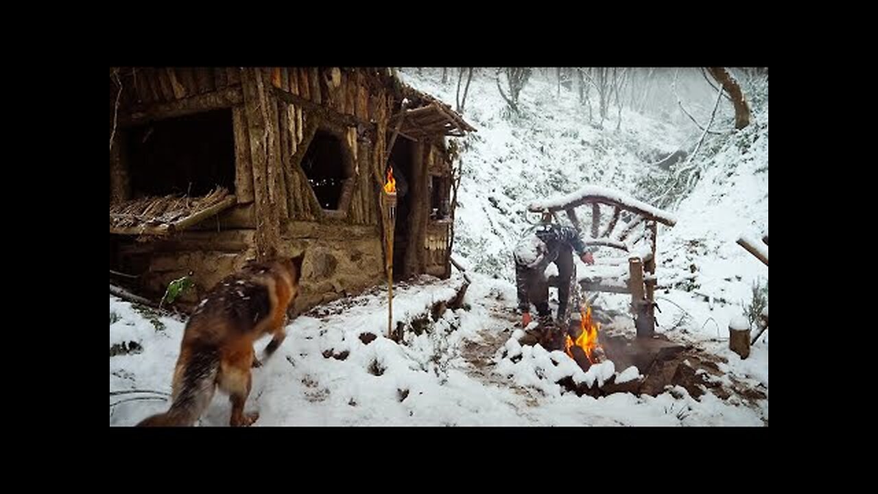 Winter Camping 3 Days at a Mountain Hut In Forest-Cooking with Campfire in Heavy Snowstorm