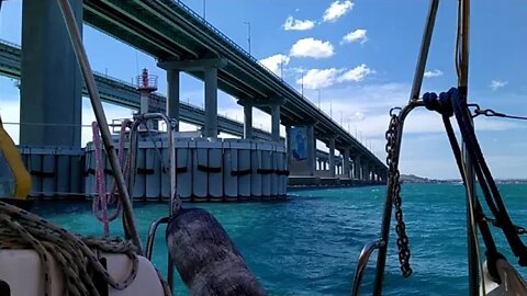 Boating under the Crimea bridge.