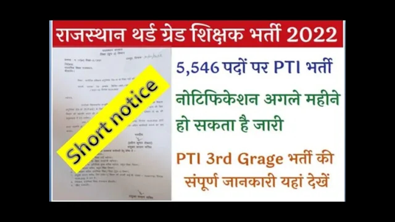 Rajasthan PTI 3rd Grade Vacancy 2022 / PTI 3rd grade full notification out / officeal notification