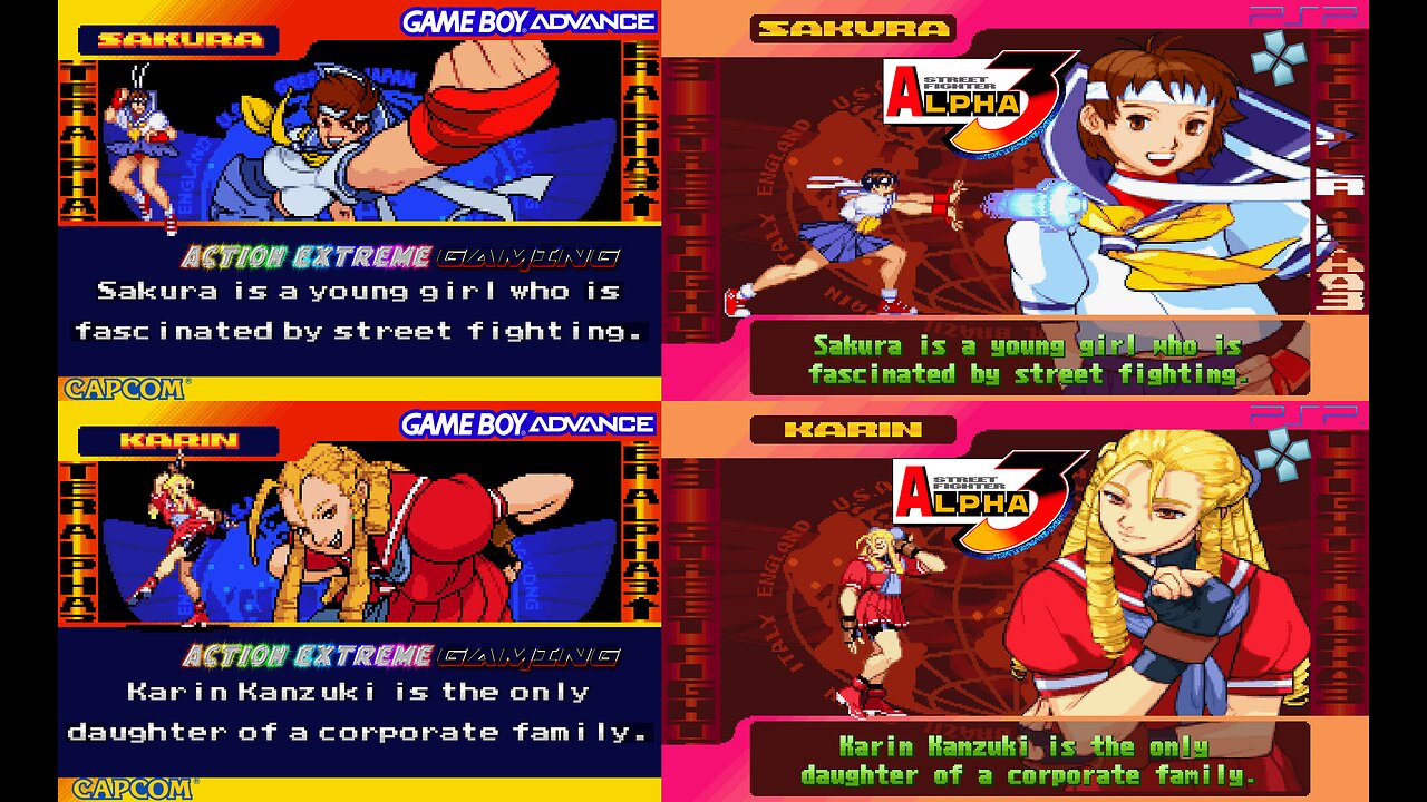 Street Fighter Alpha 3 - Sakura Kasugano and Karin Kanzuki's Story Mode Intros (Game Boy Advance Version VS PSP Version Comparisions)