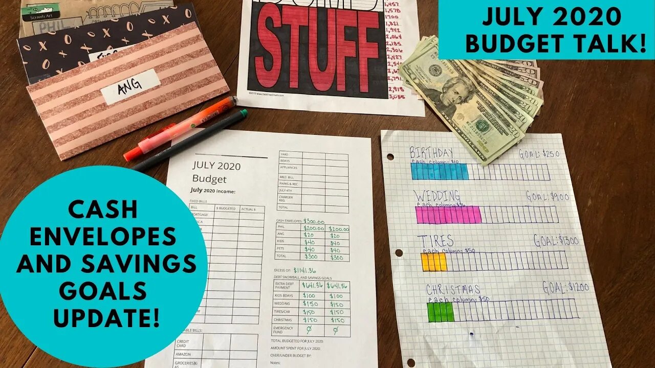 JULY 2020 BUDGETING, STUFFING OUR CASH ENVELOPES AND SAVINGS GOALS UPDATE! DEBT FREE JOURNEY VLOG.