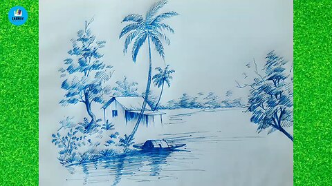 How to Draw Beautiful Riverside Village Landscape Pen Sketch | Drawing Tutorial