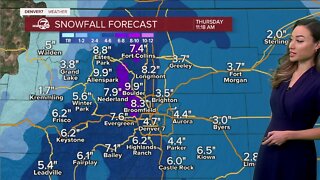 Wednesday 11 a.m. forecast as snowstorm moves into Colorado