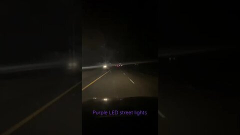 Purple LED street lights on highway 5, Oregon