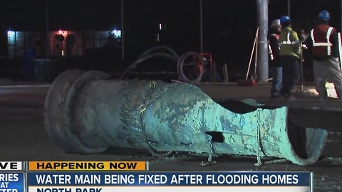 Water main break being fixed after flooding homes in North Park