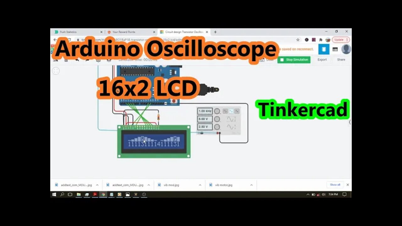 Oscilloscope with Arduino and 16x2 LCD on Tinkercad