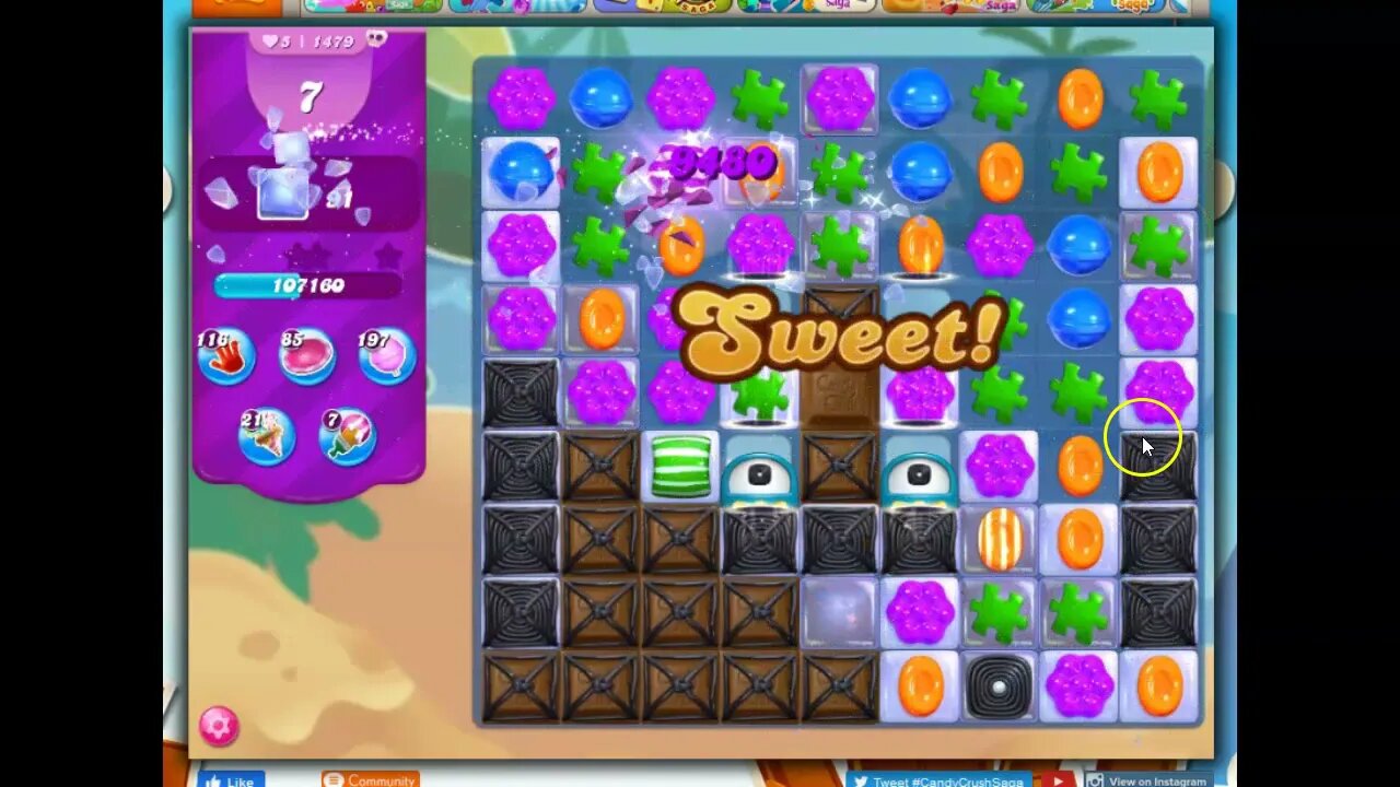 Candy Crush Level 1479 Talkthrough, 21 Moves 0 Boosters