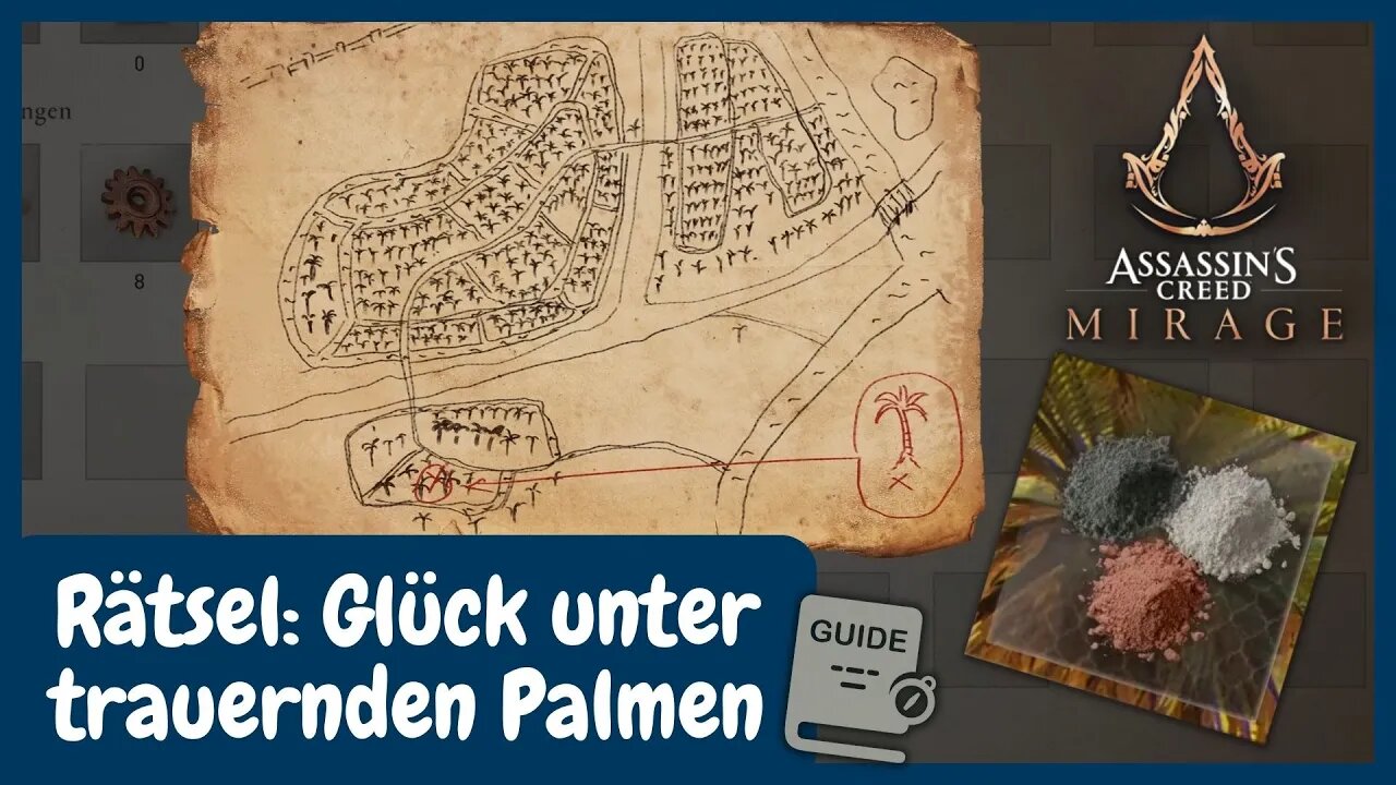 Rätsel: Glück unter trauernden Palmen für Monturenfarbe | AC Mirage Guide