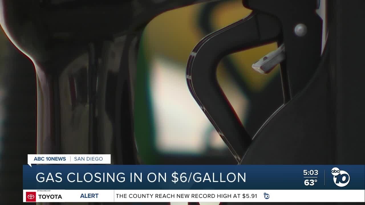 Average gas price nearing $6 in SD County