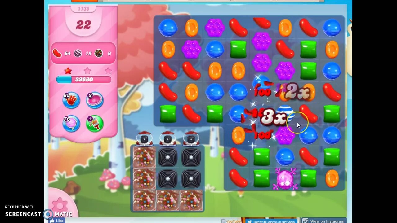 Candy Crush Level 1138 Audio Talkthrough, 2 Stars 0 Boosters