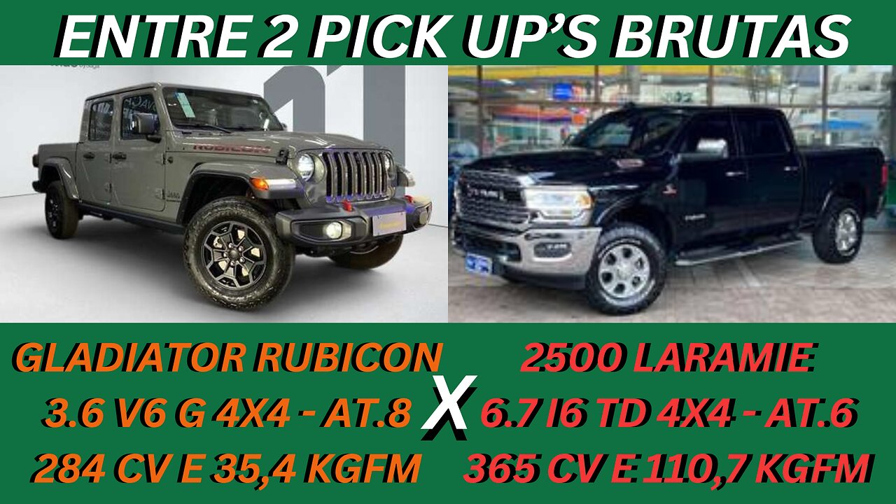 ENTRE 2 CARROS - JEEP GLADIATOR RUBICON X RAM 2500 LARAMIE - IGNORÂNCIA EM POTÊNCIA, TORQUE, CONSUMO