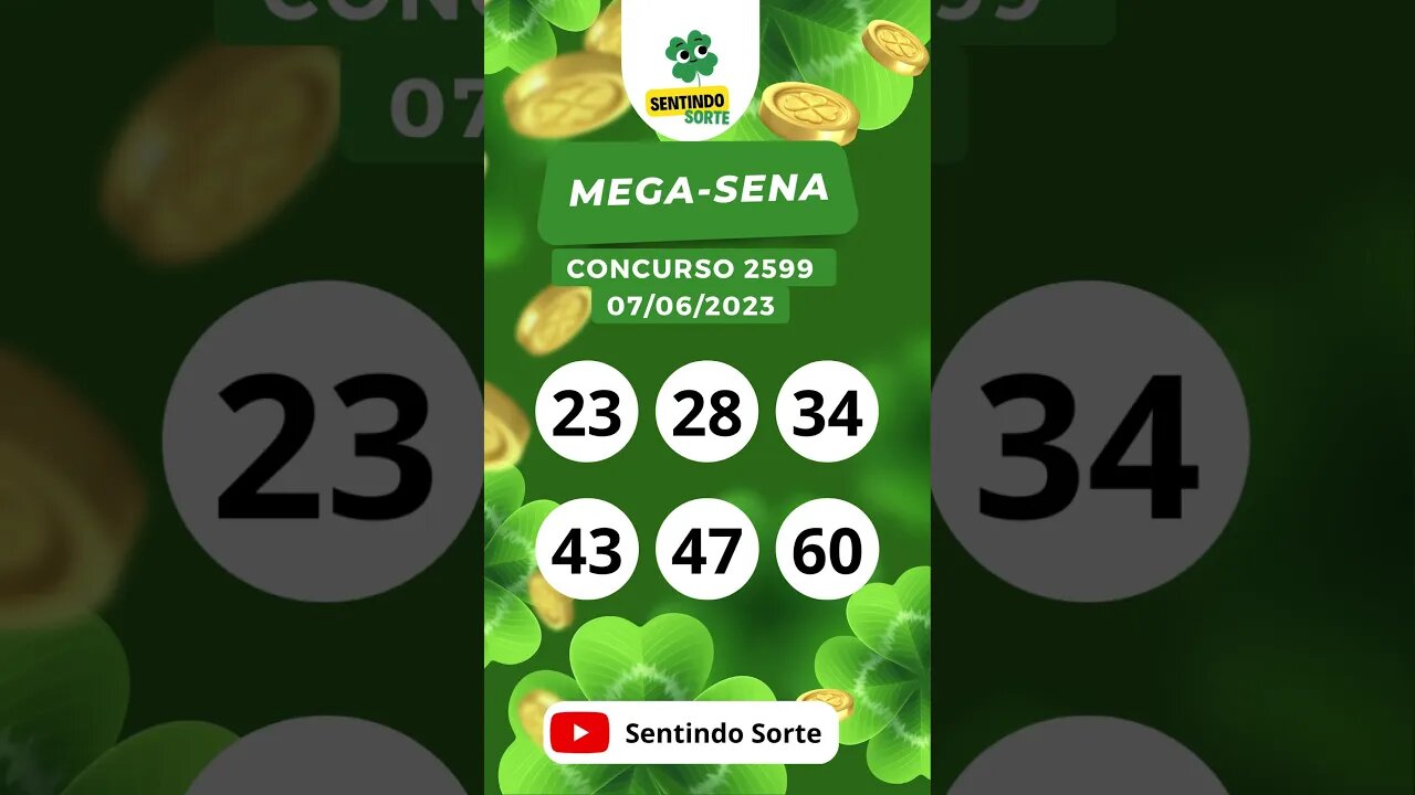 🍀 Resultado MEGA-SENA 2599 | 07/06/23 | Sentindo Sorte #shorts