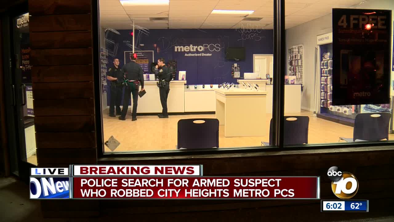 Police searching for armed suspect who robbed City Heights cellphone store