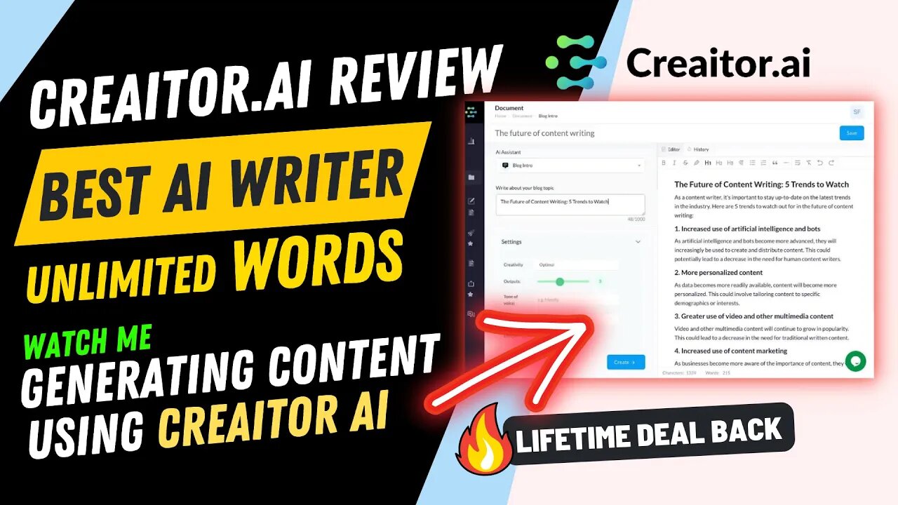 Creaitor Ai Review - Better Ai CopyWriter than Jasper with Unlimited Words Generation