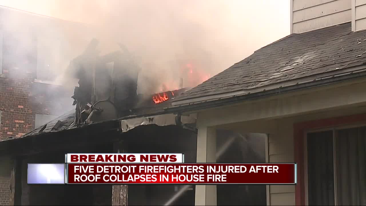 Five Detroit firefighters hurt after roof collapses