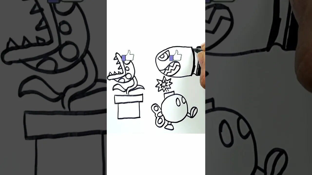 How to Draw and Paint Super Mario Enemies Banzai Bill, Piranha Plant, Bob-omb