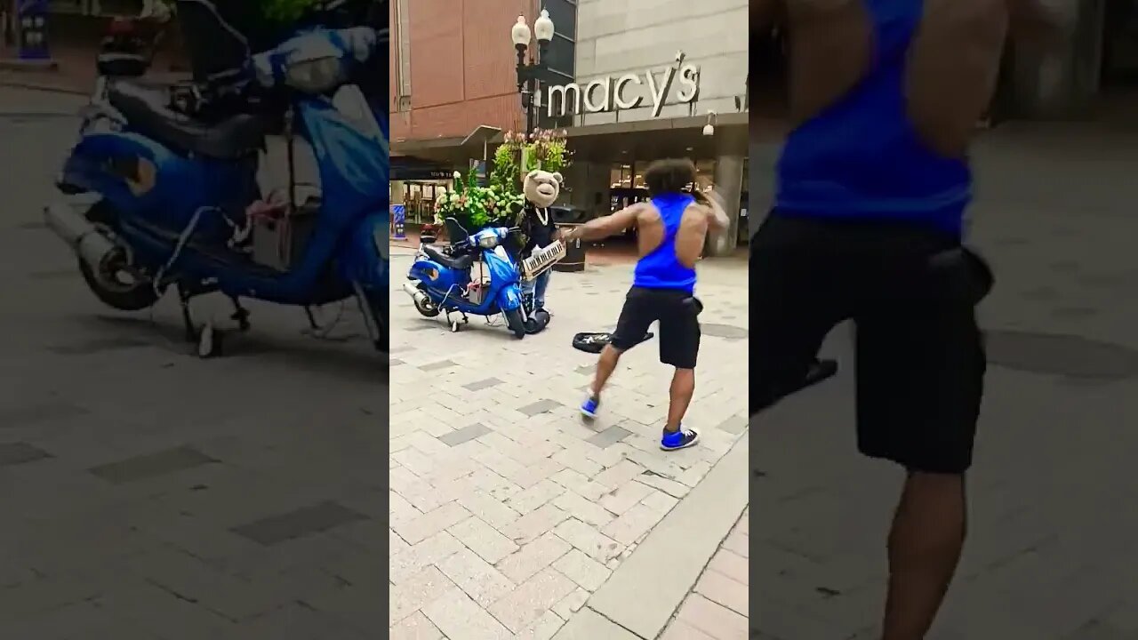 Keytar Bear and break dancer play Down Town Boston in America. #blackyoutube #short