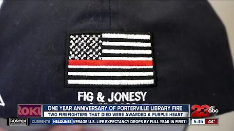 One year anniversary of Porterville Library fire, two firefighters that died awarded Purple Heart