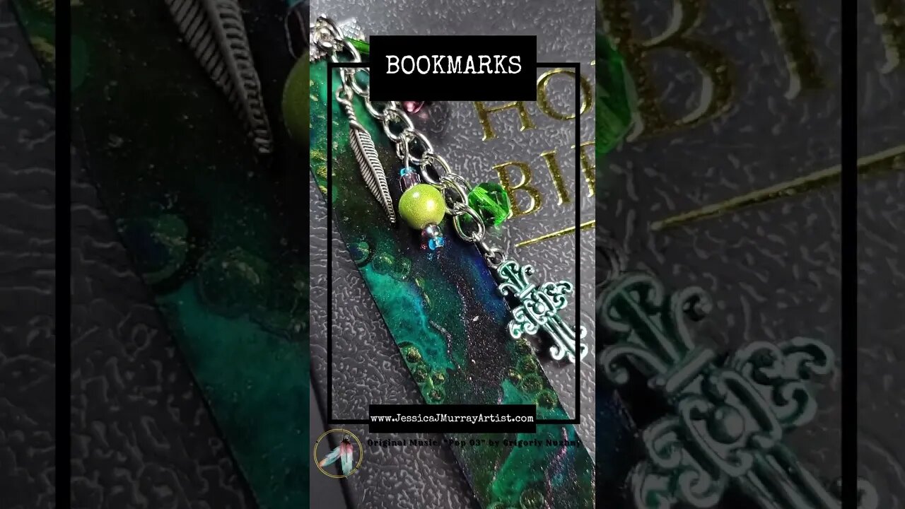 GREEN WAVE, leather bookmark with charms