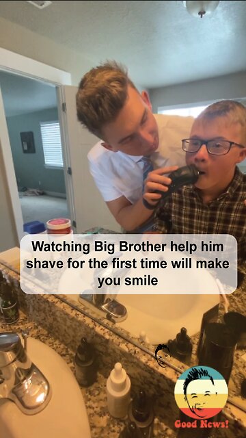 Feel good video, Big brother teaches little brother with Down syndrome hot to shave
