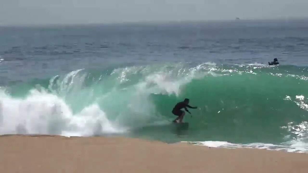 Surfing and Skimboarding WEDGE on massive HIGH TIDE