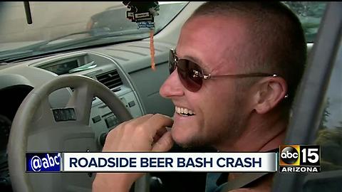 Truck hauling beer tips over on Valley freeway