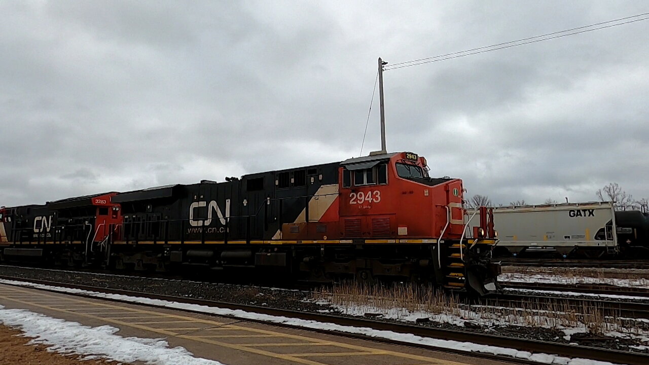 CN 2943 & CN 3283 Locomotives CN 383 Manifest Train Westbound In Ontario