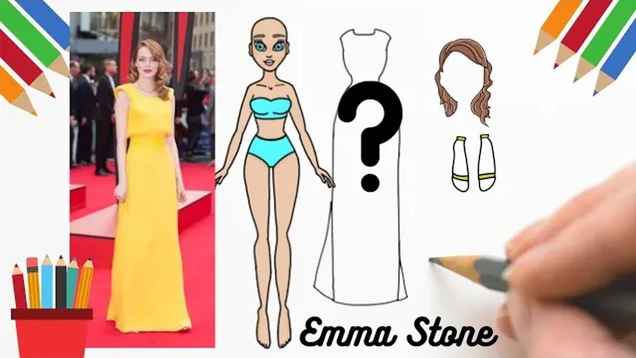 COMO DESENHAR BONECA DE PAPEL - ESPECIAL EMMA STONE #bonecadepapel #emmastone #paperdolls