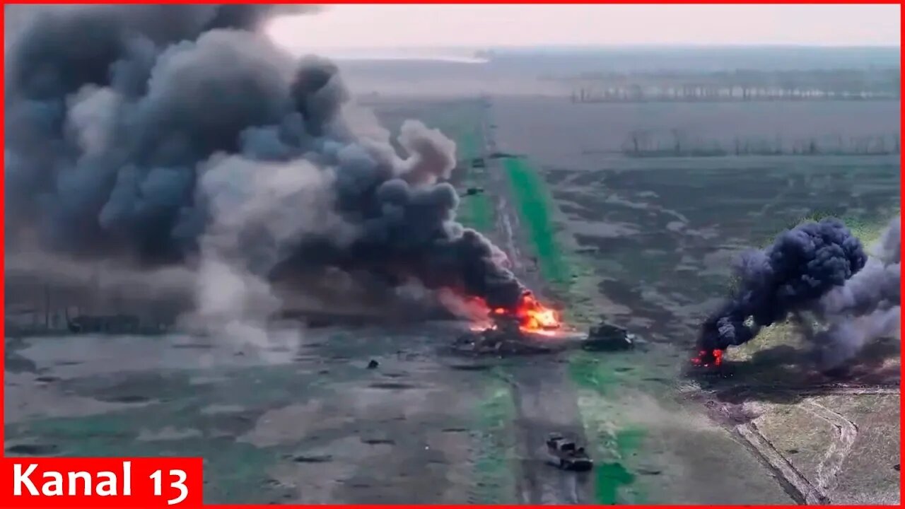 Russian tank, armored personnel carrier burned together with its crew members after missile strike