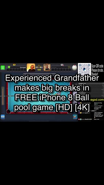 Experienced Grandfather makes big breaks in FREE iPhone 8 Ball pool game [HD] [4K] 🎱🎱🎱8 Ball Pool🎱🎱🎱