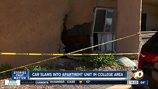 Vehicle crashes into College Area apartment unit, leaves scene