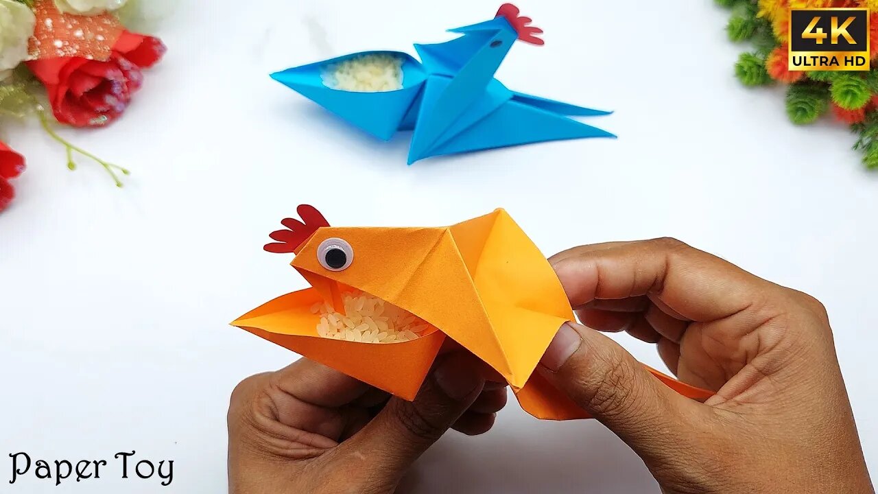 Easy Paper Crafts Without Glue or Tape | How to Make Moving Paper Toy | Origami Rooster Making