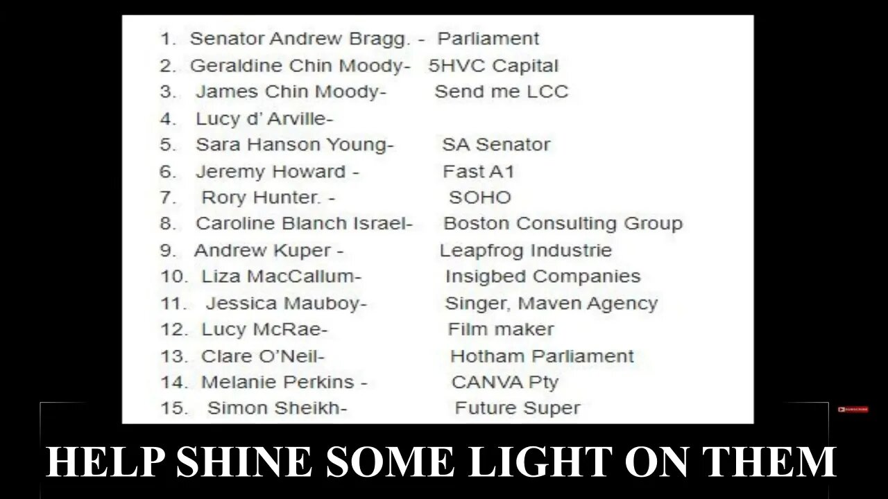 🇦🇺 AUSTRALIAN MEMBER LIST 🌍 WORLD ECONOMICS FORUM - WEF - PLEASE HELP SHINE A LIGHT ON THESE GUYS