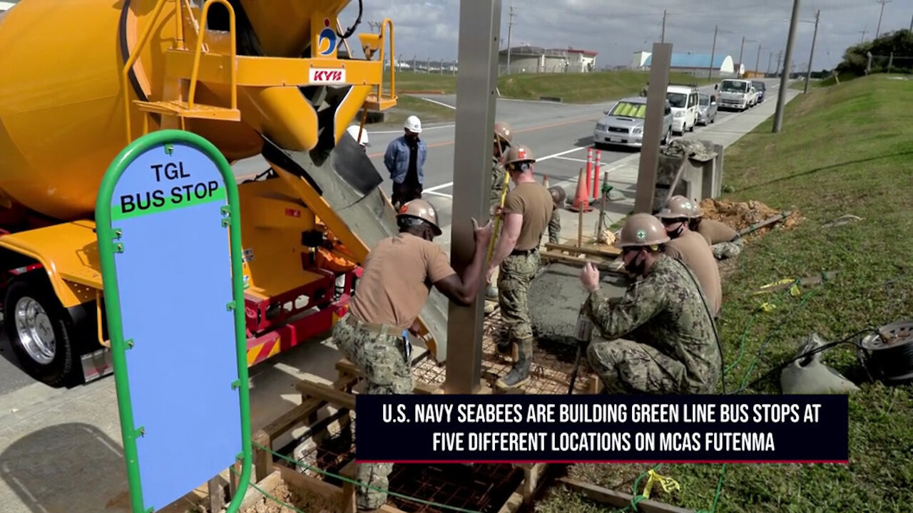 MCIPAC Seabees build bus stops on MCAS Futenma